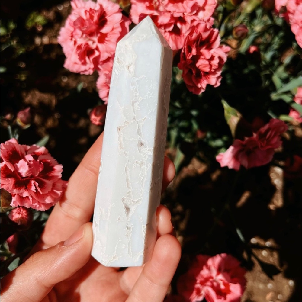 🤍White Plume Agate Crystal Tower🤍